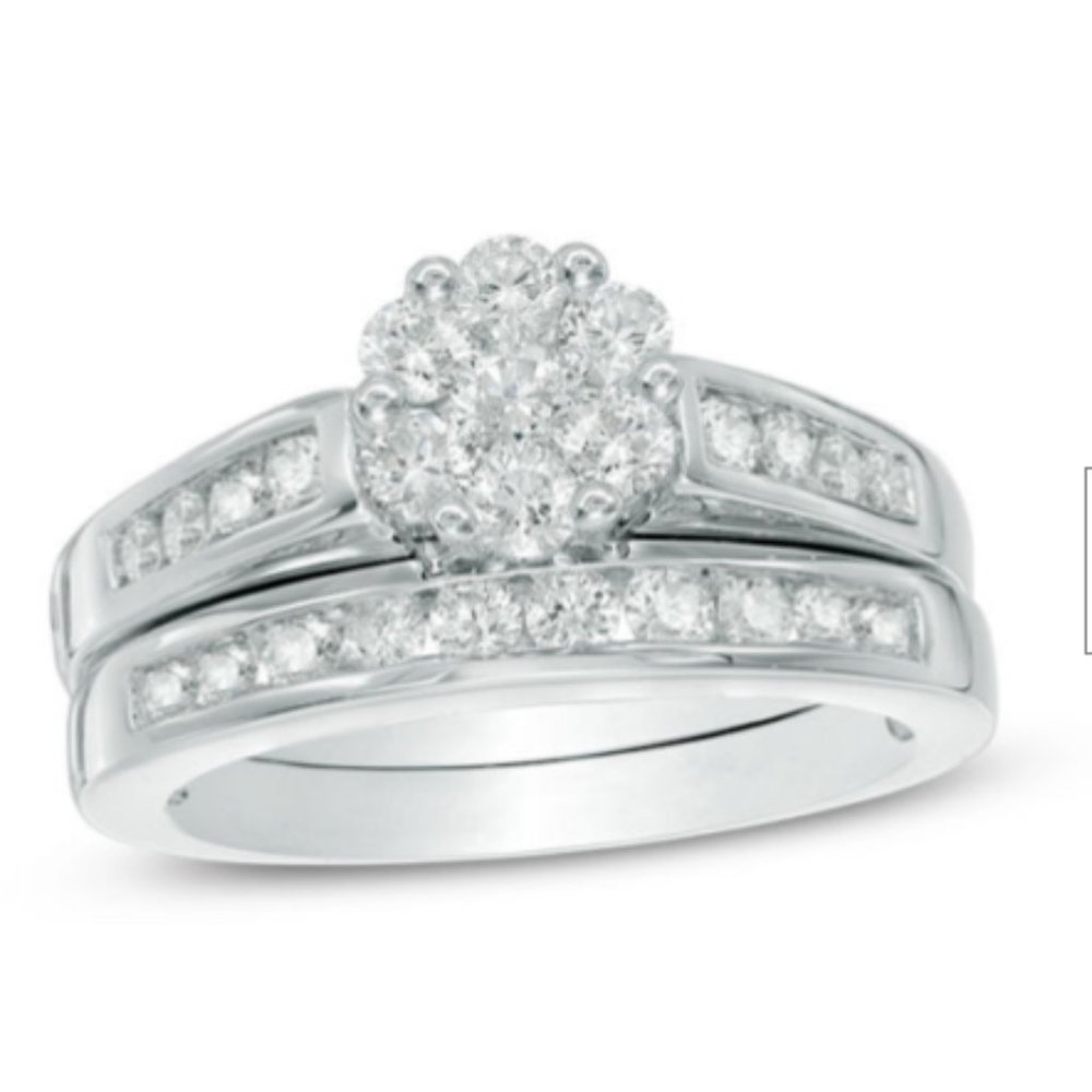 Zales White Gold Diamond Engagement Ring Wedding Band Promise Love Right Hand